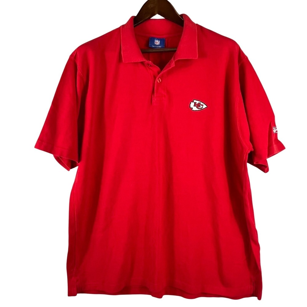 Reebok Mens XXL Kansas City Chiefs NFL Polo Shirt Red Embroidered Logo Football